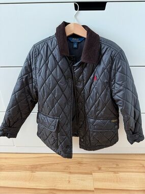 Polo by Ralph Lauren Quilted Black Jacket with Brown Corduroy Collar